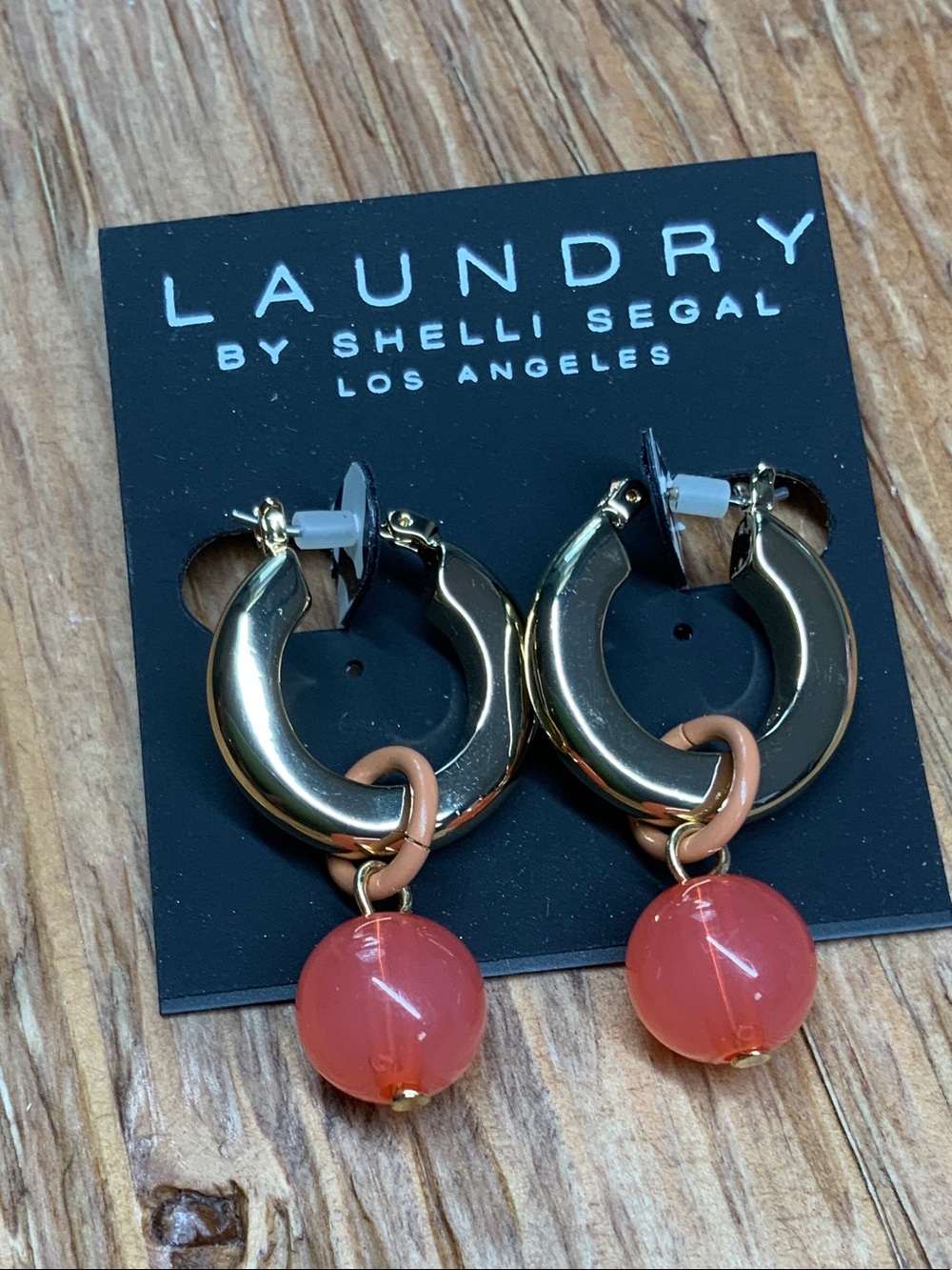 Laundry By Shelli Segal Gold Hoop Earrings with Coral Bead Drops